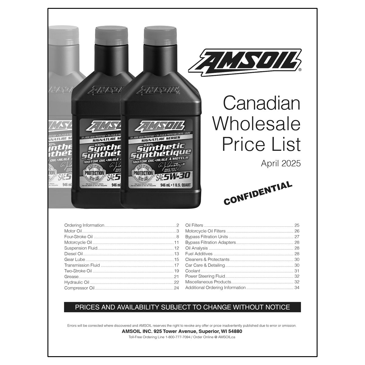 AMSOIL Canadian Wholesale Price List
