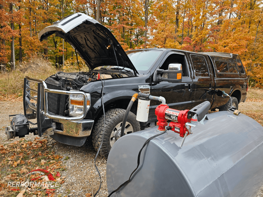 My 2010 Ford F350 6.4L filling up with premium diesel fuel from my own tank and AMSOIL Diesel 4-In-1.