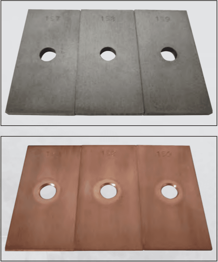 In independent, industry-standard testing, cast iron and copper plates protected by AMSOIL show virtually no signs of corrosion. Based on the ASTM D2570 Corrosion Test.